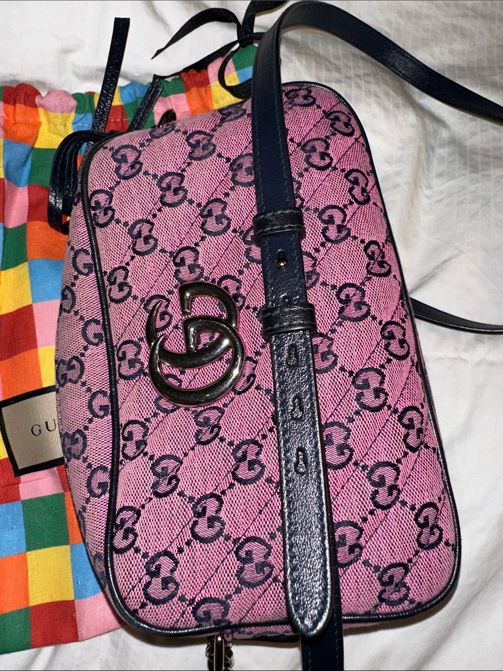 Gucci Pink GG Quilted Canvas Crossbody Bag with Silver Double G - Picture 11 of 14